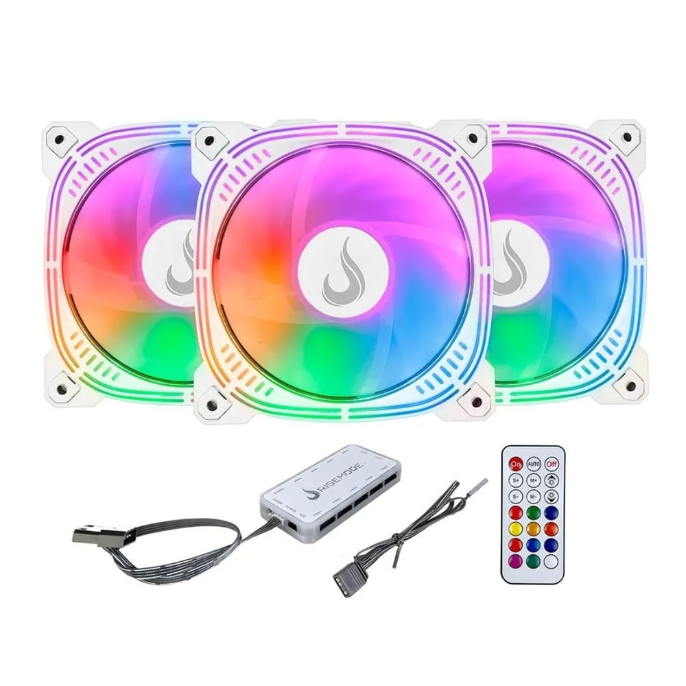Rise Mode Aura Frost Pro 120mm ARGB Branco Kit 3 Fans RM-CF-02-ARGB
