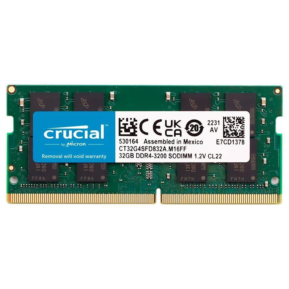 Crucial 32GB (1x32GB) DDR4 3200MHz CL22 Preto SODIMM CT32G4SFD832A