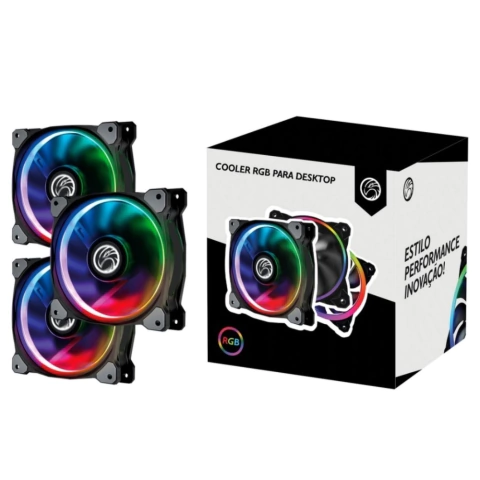 Brazil-PC Fan Gamer 120mm ARGB Preto Kit 3 Fans BPC-KINT1263-ARGB