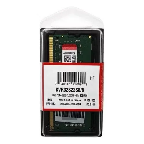Kingston ValueRAM 8GB (1x8GB) DDR4 3200MHz CL22 SODIMM KVR32S22S/8