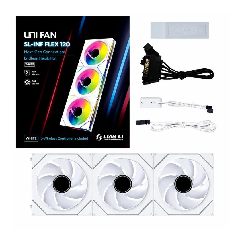 Lian Li UNI FAN SL-INF FLEX 120 Wireless 120mm ARGB Branco Kit 3 Fans 12SLIN1F3W