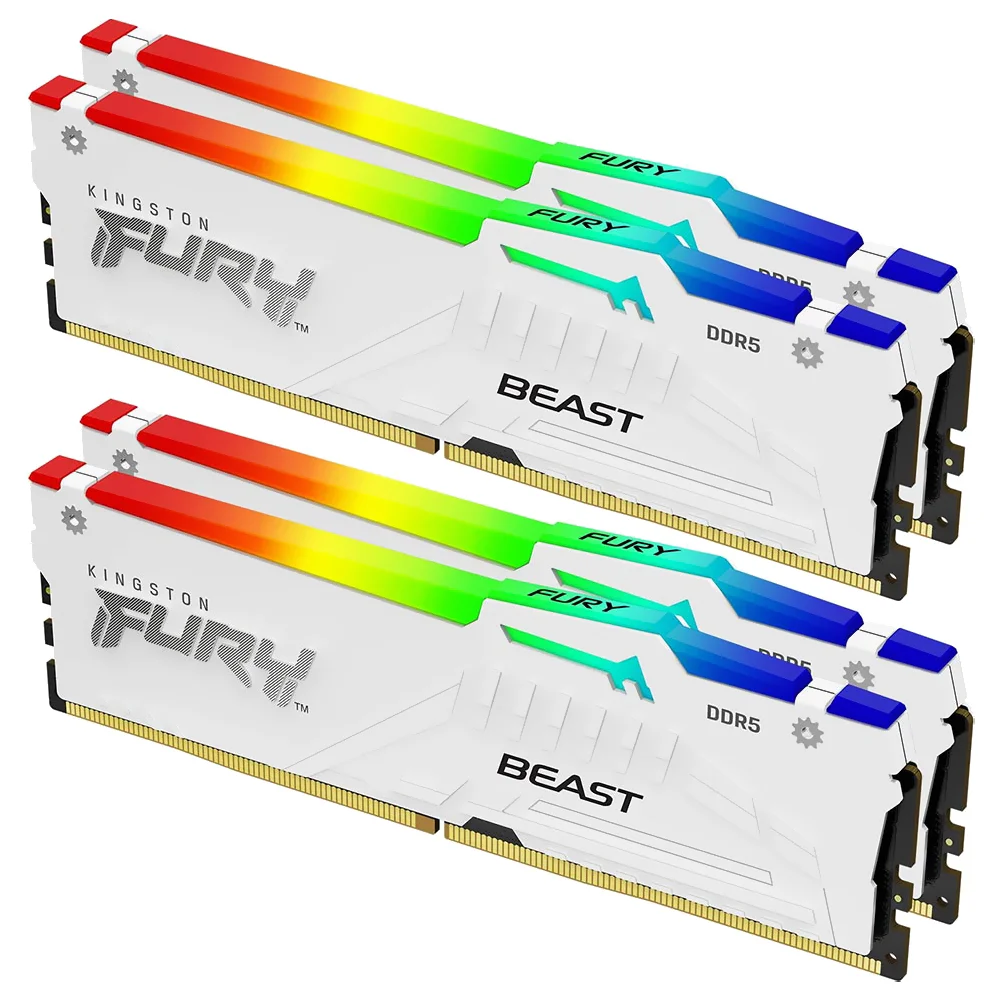 Kingston Fury Beast 64GB (4x16GB) DDR5 6000MHz CL40 Branco RGB UDIMM KF560C40BWAK4-64