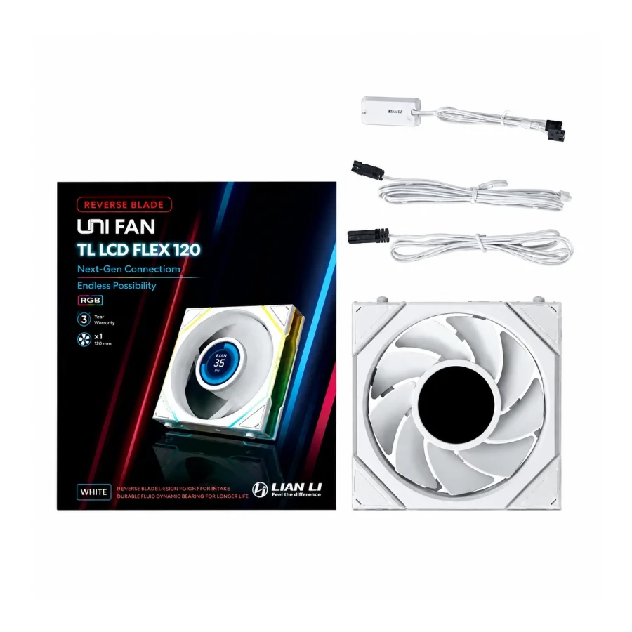 Lian Li UNI FAN TL LCD Flex Reverse Blade 120mm ARGB Branco 12RTLLCD1F1W