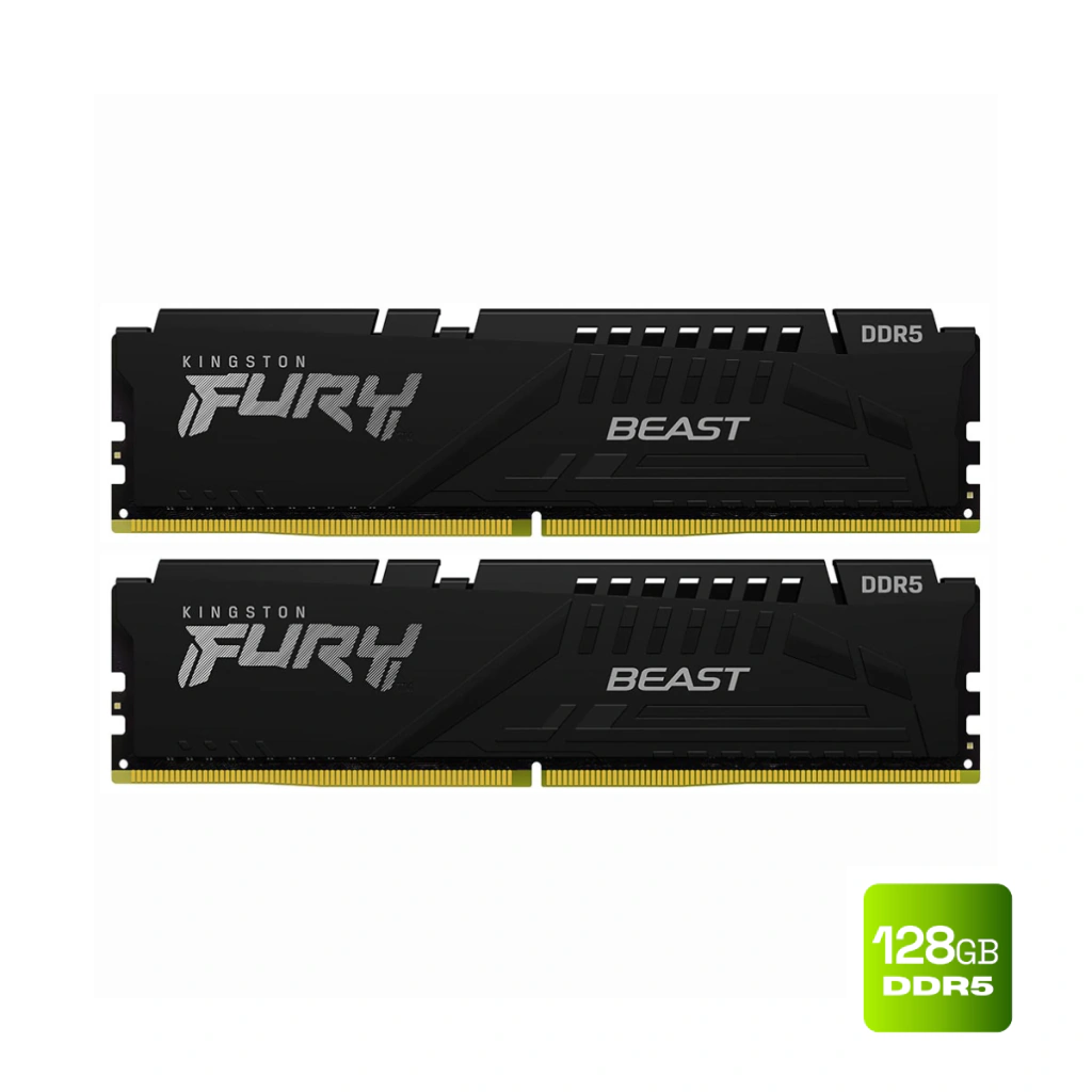Kingston Fury Beast 128GB (2x64GB) DDR5 5600MHz CL36 Preto UDIMM KF556C36BBEK2-128