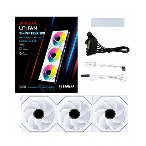 Lian Li UNI FAN SL-INF FLEX Reverse Blade 120mm ARGB Branco Kit 3 Fans 12RSLIN1F3W