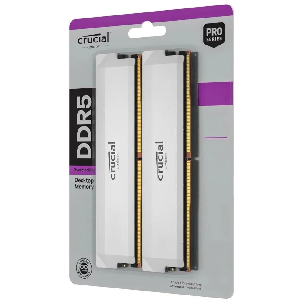 Crucial Pro Overclocking 32GB (2x16GB) DDR5 6400MHz CL38 Branca UDIMM CP2K16G64C38U5W