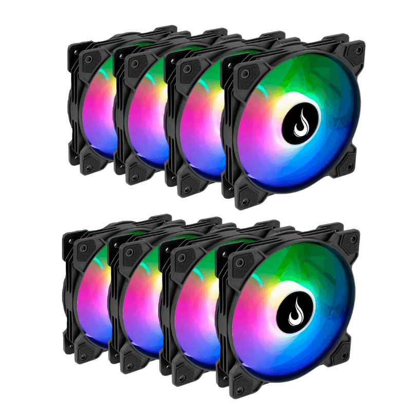 Rise Mode X Led Rainbow 120mm RGB Preto Kit 8 Fans RM-XLD-RBW-8