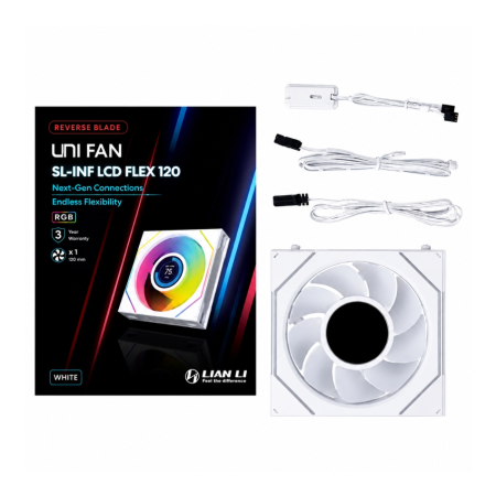 Lian Li UNI FAN SL-INF LCD FLEX Reverse Blade 120mm ARGB Branco 12RSLIND1F1W