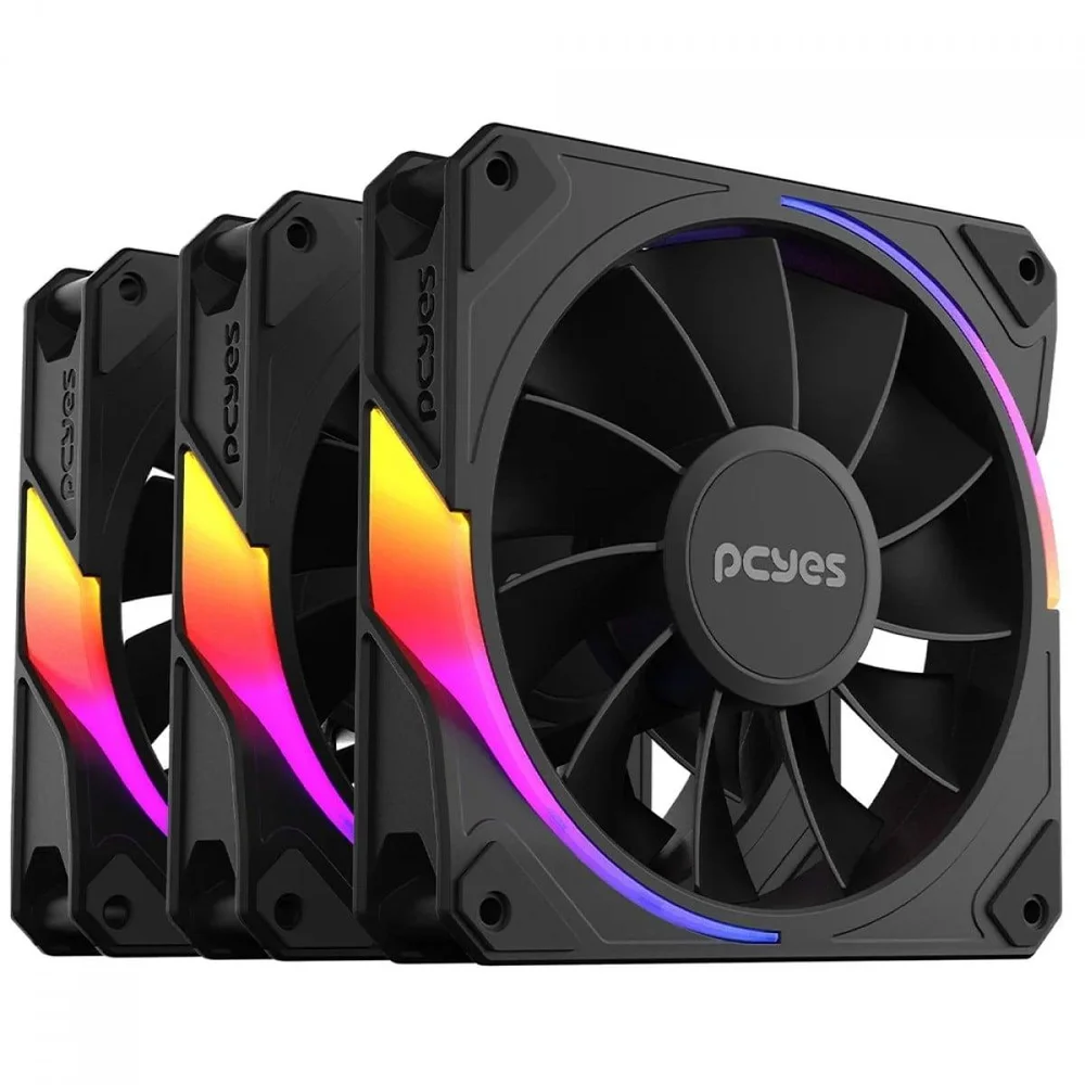 PCyes Sangue Frio 3 Black Vulcan Reverse 120mm ARGB Preto Kit 3 Fans K3ARGBSF3RVBR