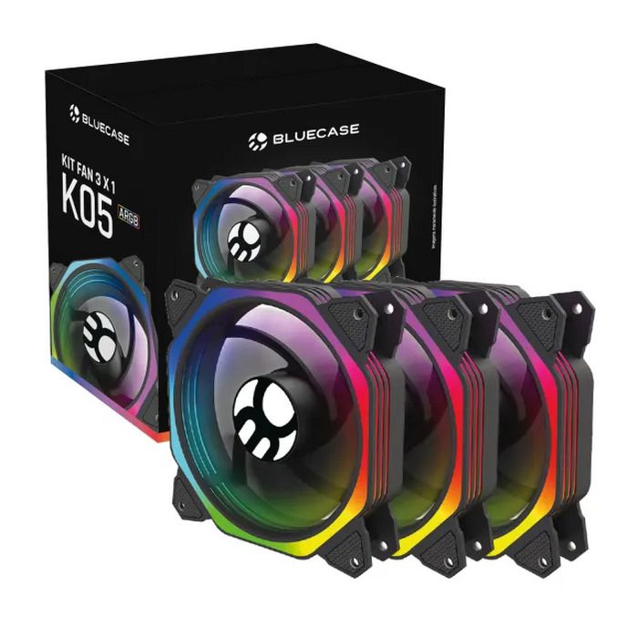 Bluecase Controlável ARGB 120mm ARGB Preto Kit 3 Fans BFKARGB05BBX