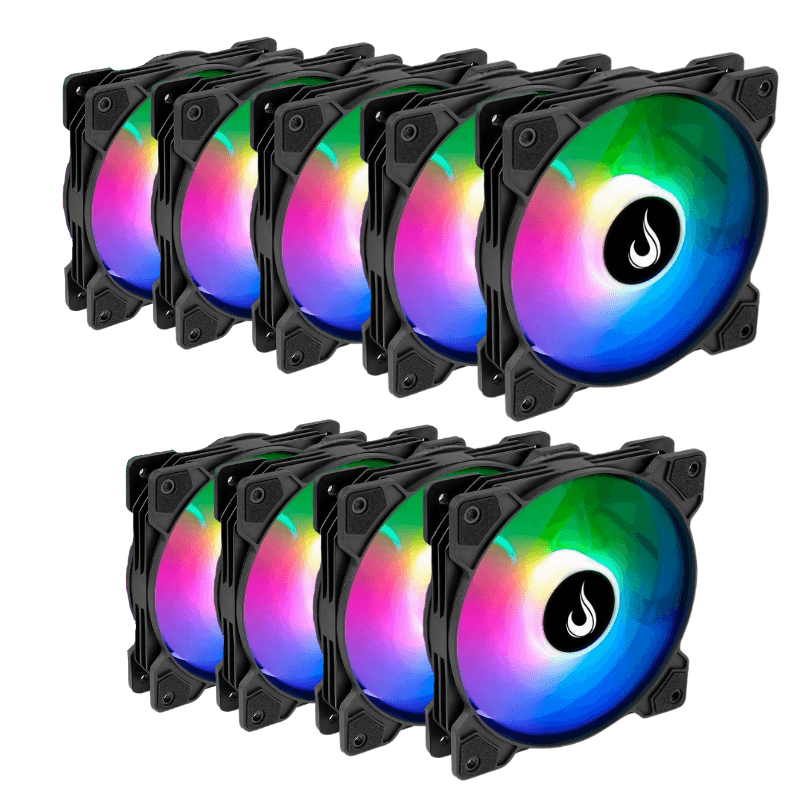 Rise Mode X Led Rainbow 120mm RGB Preto Kit 9 Fans RM-XLD-RBW-9