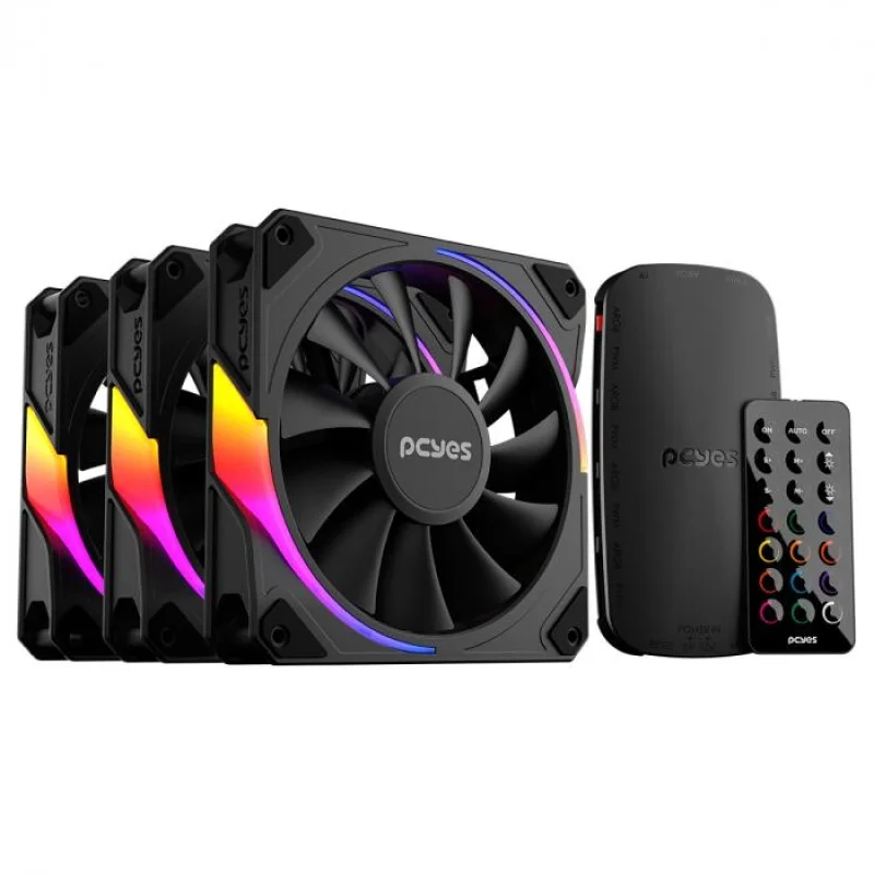 PCyes Sangue Frio 3 Black Vulcan 120mm ARGB Preto Kit 3 Fans K3ARGBSF3BR