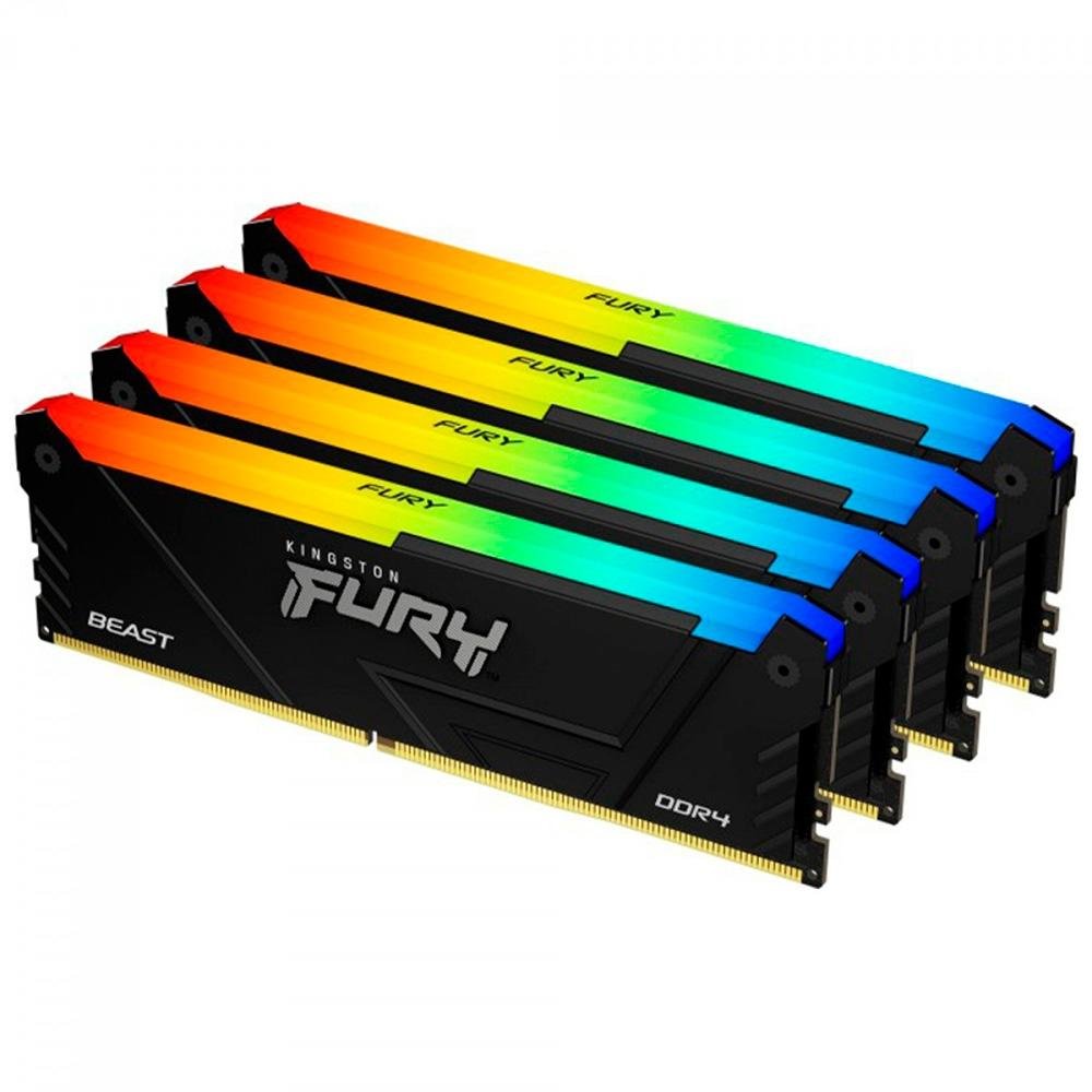 Kingston Fury Beast 64GB (4x16GB) DDR4 3200MHz CL16 Preto RGB UDIMM KF432C16BB2AK4/64