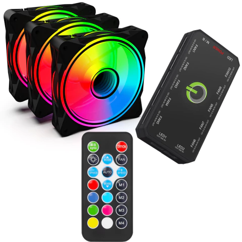 OnePower Radiant X3 120mm RGB Preto Kit 3 Fans FN-701