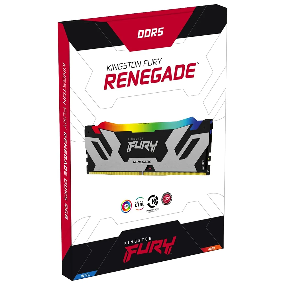 Kingston Fury Renegade 32GB (2x16GB) DDR5 6400MHz CL32 Preto / Prata RGB UDIMM KF564C32RSAK2-32