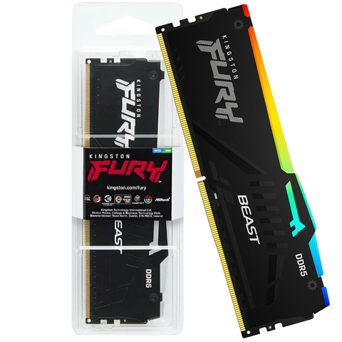 Kingston Fury Beast 16GB (1x16GB) DDR5 6000MHz CL36 Preto RGB UDIMM KF560C36BBE2A-16