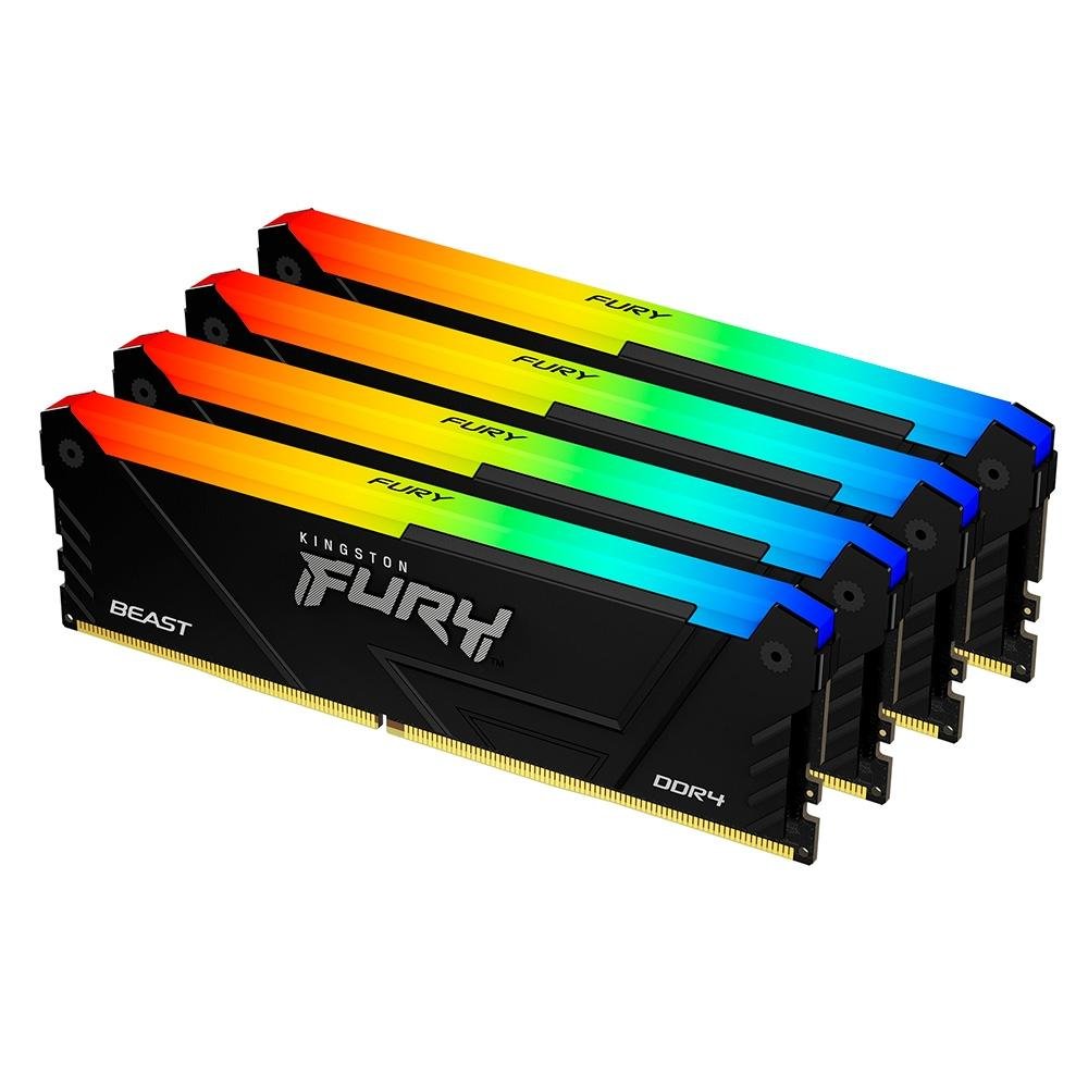 Kingston Fury Beast 128GB (4x32GB) DDR4 3600MHz CL17 Preto RGB UDIMM KF436C18BB2AK4/128