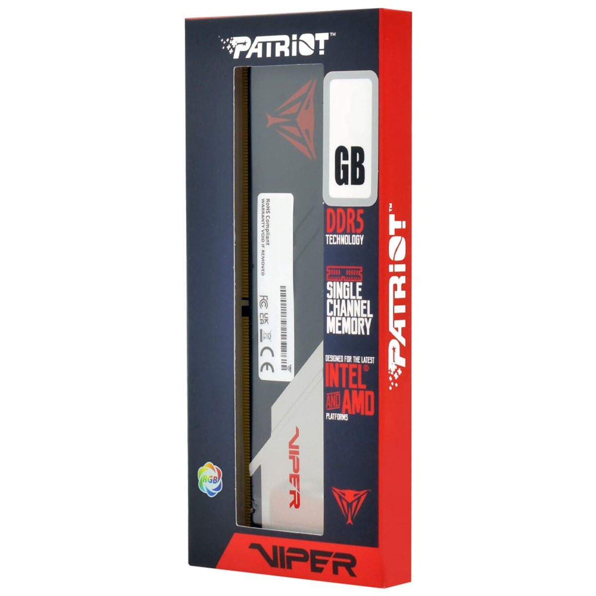 Patriot Viper 16GB (1x16GB) DDR5 5600MHz CL36 Preto Prata RGB UDIMM PVVR516G56C36