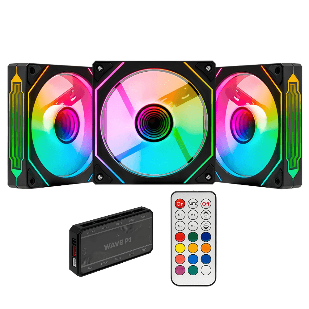 Pichau Wave P1 120mm ARGB Preto Kit 3 Fans PG-WPRGB-BK01
