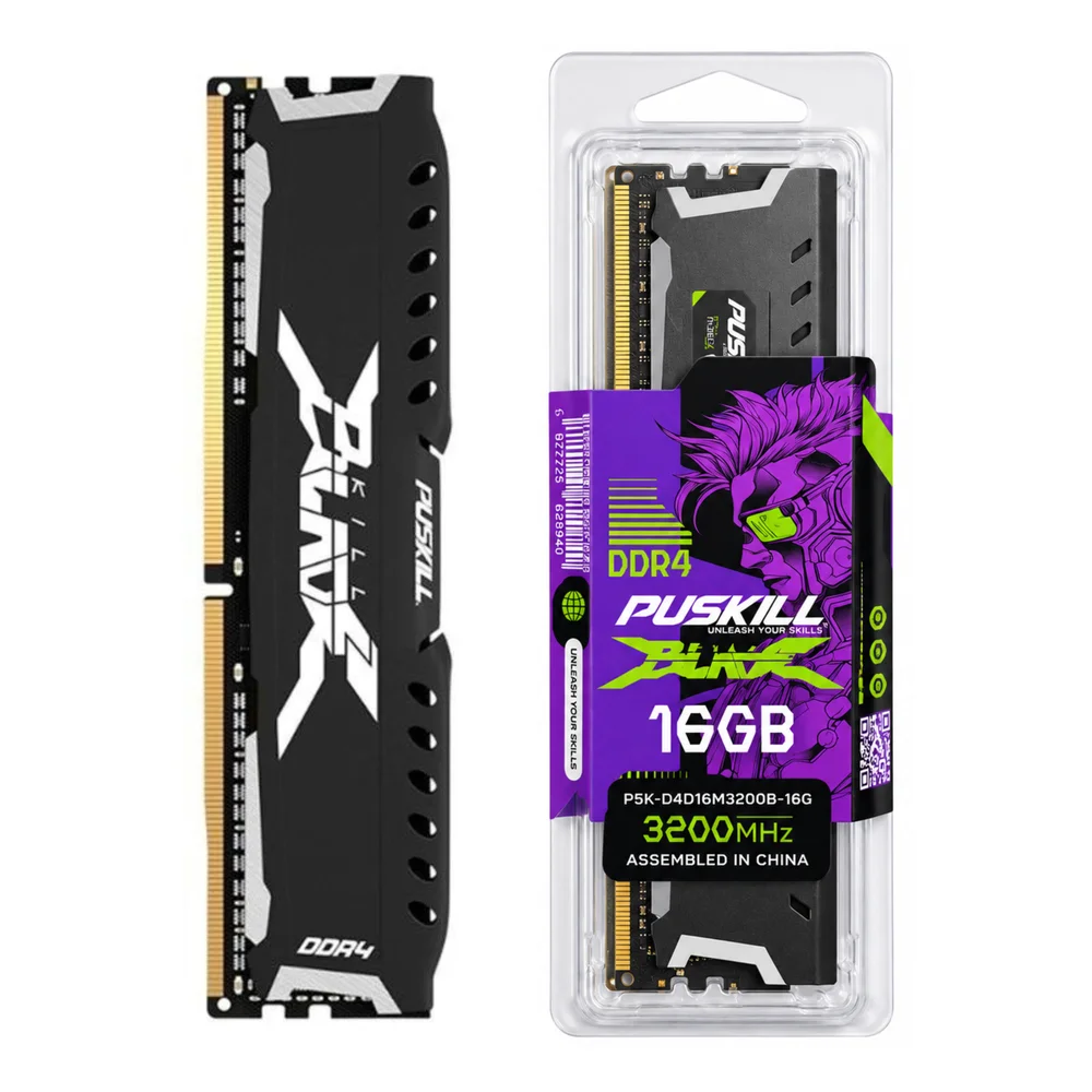 Puskill 16GB (1x16GB) DDR4 3200MHz CL16 Preto UDIMM PSK-D4D16M3200B-16GB